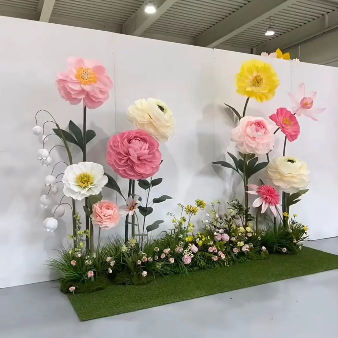 Artificial gigante flores organza papel papoula peônia flor conjunto luxo casamento evento decoração floral display