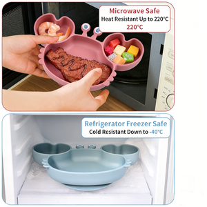 <span class=keywords><strong>Assiette</strong></span> de repas pour bébé en silicone liquide transparent brun vert de qualité alimentaire, prix d'usine OEM ODM, avec un style de design pour enfants - Product Image 2