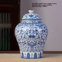 Boîte à thé en céramique bleue et blanche rétro, de luxe léger, pot anti-humidité, boîte à thé haut de gamme, cadeau d'affaires