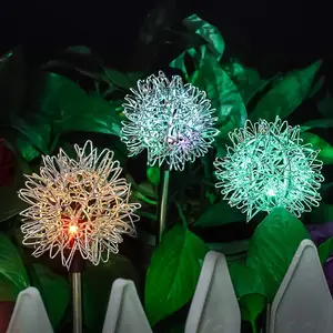 Hsx luz solar de dente de leão, luz led, corda de piso, bola de flores, para decoração do jardim, à prova d' água, para área externa