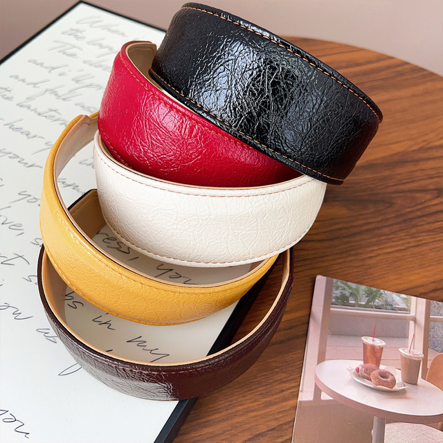 Vintage Fashion Solid Color Leather Wide Headband Hair Accessories for Women
