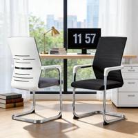 Chaise de bureau ergonomique avec accoudoirs, style moderne et épuré, accoudoirs fixes, cadre blanc, chaise de bureau en maille grise