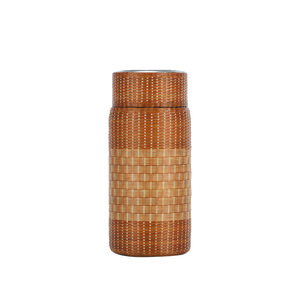 Handmade Bamboo Woven Stainless Steel Tumbler With Lid 500Ml Temperature Display Travel Water <b>Bottle</b> Portable Tea Cup - Product Image 5