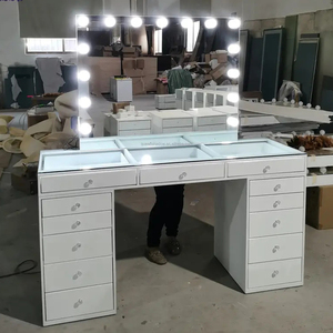 Bàn trang điểm hiện đại 13 ngăn kéo màu trắng có gương, hộp đựng trang sức LED, gương gỗ có thể điều chỉnh, giá cả cạnh tranh từ nhà máy - Product Image 2