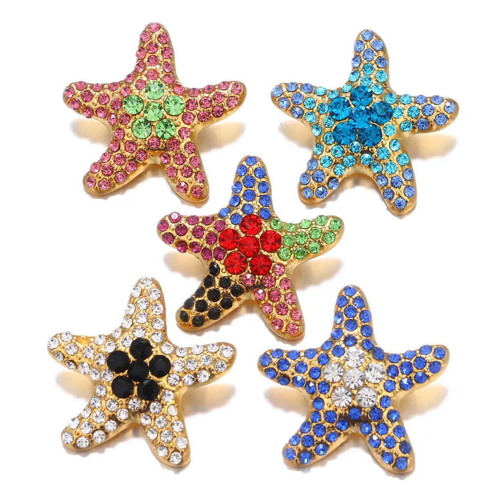 Baru Starfish Kristal Aloi 18Mm Chunk Charm Kancing Jepret Perhiasan Gelang DIY