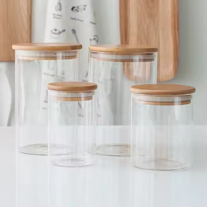 JM Borosilicate Glass Food Storage Containers 100ml~2000ml EOC Europe Sustainable Glas Jars with Lid and Spoon