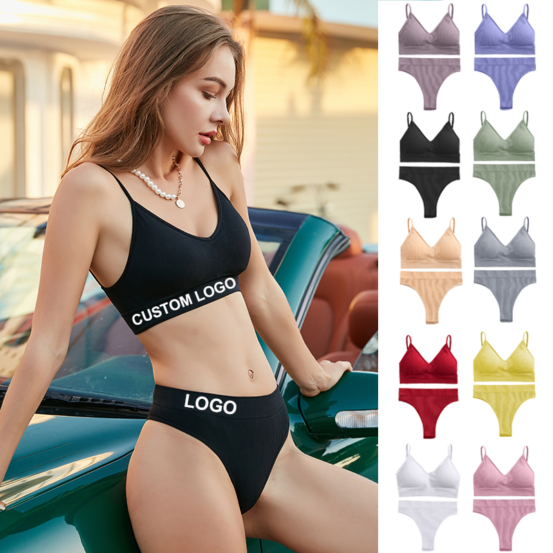 Set Lingerie Tidur Logo Kustom Set Pakaian Dalam dan Bra Seksi Wanita Set Bralette Mulus Lingerie Wanita Bra & Setelan Celana Dalam