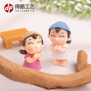 Dp <b>Miniature</b> Cartoon Couple Figurines Blue Pink Pair Resin Crafts Home Decoration - Product Image 3