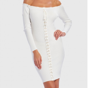 Primavera de las mujeres-Largo <span class=keywords><strong>blanco</strong></span> de <span class=keywords><strong>punto</strong></span> de manga larga ajustado de encaje Mini <span class=keywords><strong>vestido</strong></span> - Product Image 1