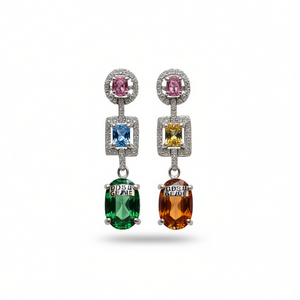 Orecchini Pendenti Dbsa Geome in Argento 925 con Diamanti Colorati, Smeraldo Taglio Ovale, Montatura a Griffe, Gioielli di Lusso da Donna per Feste - Product Image 1