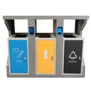 2 3 4 Compartment Steel Rubbish Bins Outdoors Garbage Sorting Trash Cans Public Standing Trash Bin Stainless Steel Dustbin