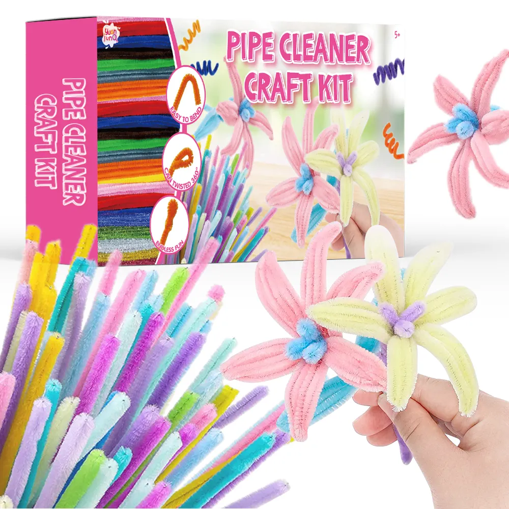 Kit de bâtons de nettoyeur de pipes pour enfants, chenille colorée éducative, bricolage, vente en gros