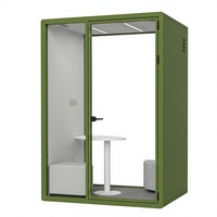 Cabine de bureau silencieuse moderne ultra-mince en aluminium pour deux personnes, verte, mobile, réglable, avec éclairage LED modulaire pour immeuble de bureaux