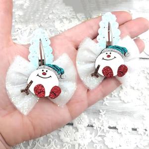 Nouveauté 2026 : Lot de 2 pinces à cheveux pour enfants en tissu pailleté motif dessin animé, faites à la main, motif cerf de Noël, accessoires pour cheveux de filles - Product Image 5