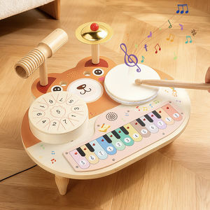 Qiaike Montessori Station musicale multifonctionnelle 5 en 1, kit de batterie pour bébé, instruments de <span class=keywords><strong>musique</strong></span> en bois, jouets avec tambours, cymbales, piano - Product Image 2