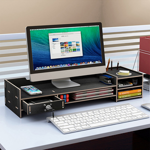 Computadora de escritorio de bambú <span class=keywords><strong>Monitor</strong></span> elevador con escritorio organizador de almacenamiento y cajón con cerradura - Product Image 5