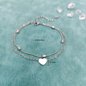 Nouvelle chevillère en acier inoxydable plaqué or en forme de cœur |   Bracelet de cheville à double chaîne avec breloque délicate pour femme |   Tendance et élégant - Product Image 2