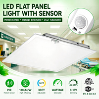 Plafonnier LED plat 1x4 2x2 2x4 homologué ETL/DLC avec capteur de mouvement PIR 3CCT, éclairage commercial intelligent réglable