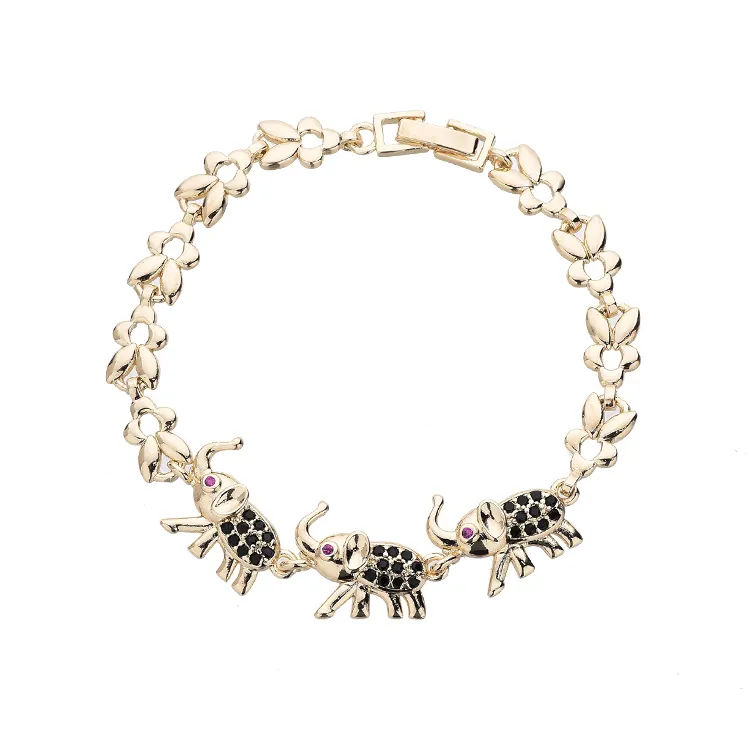 Luxury Colorful Zircon Zirconia Elephant Shape 14K Gold Filled Alloy Copper Womens Bracelet Jewelry Accessories For Women