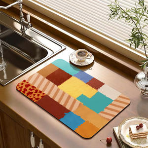 Tapis de drainage pour comptoir de cuisine, motif patchwork rectangulaire, antidérapant, en fibre de polyester, séchage rapide, absorbant, pour l'aire de lavage - Product Image 1