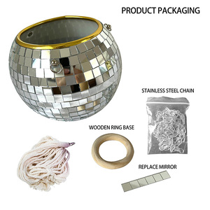 Hot 6\" Ball Planter with 3.61ft Rope <b>Chain</b> and Wooden Stand for Home Decor <b>Mirror</b> Decorative Features - Product Image 2
