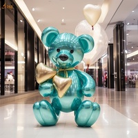 Vente Personnalisée Métal Miroir Polissage Art Animal Statue Grande Sculpture En Acier Inoxydable Placage Couleur Ours pour Ville Public Décor