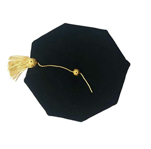 Toque de doctorat en velours noir à 8 pans avec pompons dorés – Toque de graduation haut de gamme pour la cérémonie universitaire - Product Image 2