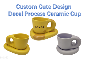 ชุดแก้วกาแฟเซรามิกแบบเรียบง่าย ดีไซน์น่ารัก จับถนัดมือ ขนาด 300 มล. พร้อมถาดรอง - Product Image 3