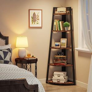 Legend Hot 5 Tier Rustic <strong>Corner</strong> Bookshelf 70 Inch Tall Wooden <strong>Corner</strong> <strong>Ladder</strong> Bookcase <strong>Shelf</strong> with Metal for Living Room - Product Image 4