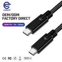 Câble USB 3.2 Gen 1 Type C vers Type C LUNG KAY OEM 100W PD 5A à charge rapide, blindé, pour ordinateur portable, MacBook, CNC, PLC