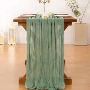 Vente chaude Boho gaze fromage tissu Long <span class=keywords><strong>chemin</strong></span> <span class=keywords><strong>de</strong></span> <span class=keywords><strong>Table</strong></span> pour mariage mariée bébé douche fête d'anniversaire usage domestique - Product Image 2