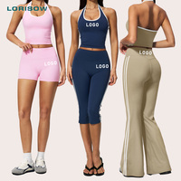 LORISOW Ensemble de sport personnalisé avec logo pour la course, le fitness, le yoga et la gym : Leggings évasés taille haute effet push-up et capri
