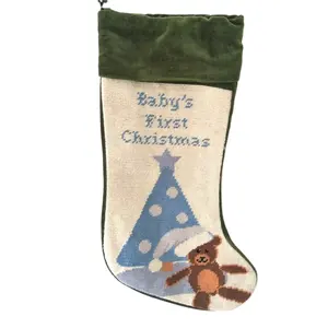 Baby's First Christmas Needlepoint ถุงน่องคริสต์มาสโปรโมชั่น FAST การจัดส่งเพียง 275 ชิ้นพร้อมใช้งาน
