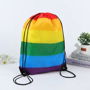 LGBTQ Pride Flag Homosexuell Lesben Bi Trans Festival Merch Nicht-Binär 210D Regenbogen farbige Polyester Kordel zug Tasche Rucksack