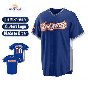 Camiseta de Béisbol Personalizada de Venezuela, Estilo Selección Nacional, con Rayas, Botones, Personalizable, Sublimada, de Malla - Product Image 1