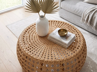 Table basse en rotin tissé à la main, style Japandi, table ronde en osier, mobilier pour hall d'hôtel, villa, salon, personnalisable