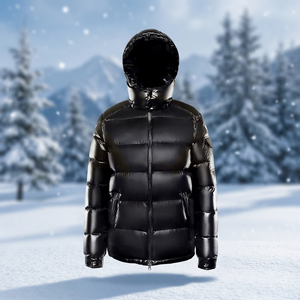 Golden Weather <b>Men's</b> Winter Hooded Puffer Bubble <b>Jacket</b> <b>Black</b> Filled Windproof Casual Zipper Closure Solid Color Nylon Shell - Product Image 1