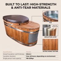 PLOUTARA Bain de glace isolé moderne avec revêtement en acier inoxydable 304 et couvercle en bois, pour récupération sportive Balboa, usage domestique, salle de sport et spa