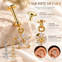 Boucles d'oreilles clous en cuivre à cinq pétales en forme de fleur pour femme, bijoux de piercing à dos plat, accessoires de mode élégants en argent et or