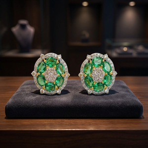 Green Oval Diamond <b>Earrings</b> Flower Cluster <b>Stud</b> <b>Earrings</b> Gold Halo Jewelry for Party Wedding - Product Image 4