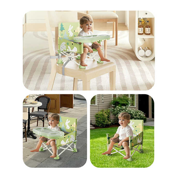 Prodigy CF002 Portable Metal & PP Booster Dining Chair Easy-Carry Foldable Design Indoor/Outdoor Use Baby Safety Feeding Seat