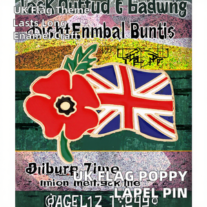 Broche <span class=keywords><strong>de</strong></span> Solapa con Diseño <span class=keywords><strong>de</strong></span> Flor <span class=keywords><strong>de</strong></span> Amapola y Bandera Británica, Esmalte Suave Dorado, Estilo Corsage, Impreso y Troquelado, para Solapa, Tema <span class=keywords><strong>Amor</strong></span> - Product Image 2