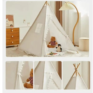 Tente de jeu pour enfants en toile de coton, antidérapante, rembourrée, pliable, grande capacité, pour l'intérieur et l'extérieur, tente <span class=keywords><strong>tipi</strong></span> indienne - Product Image 4