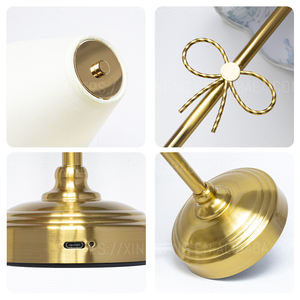 โคมไฟตั้งโต๊ะแบบไร้สาย ชาร์จไฟได้ สไตล์เรียบหรู สำหรับห้องนั่งเล่น ผ้าคลุมโคมไฟ LED สีทอง เหมาะสำหรับงานแต่งงาน ร้านอาหาร - Product Image 6