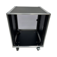 Flight case portable sur mesure pour équipement audio, rack 12U, avec porte simple en acrylique et 4 roues