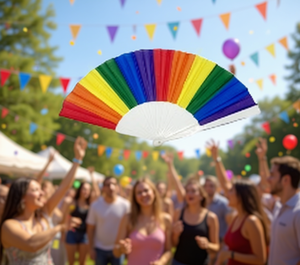 Abanicos de Mano Multicolor de Papel Arcoíris, 12 Piezas, Artículos para Fiestas, Regalos, Eventos, Orgullo - Product Image 2