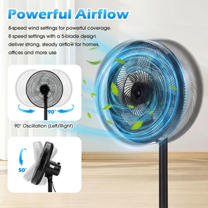 Ventilateur sur pied en plastique noir de 16 pouces avec télécommande, affichage numérique, refroidissement électrique de l'air pour usage domestique et hôtelier - Product Image 2