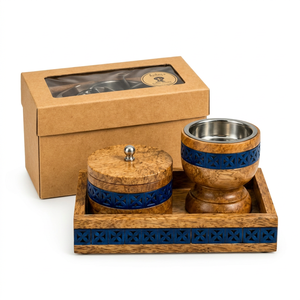 Juego de Quemadores de Incienso de Madera Hechos a Mano con Bandeja Decorativa con Incrustaciones Azules y Blancas, Soporte Aromático de Sándalo, Uso Durante Todo el Año - Product Image 1