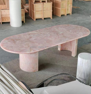 Tùy chỉnh thiết kế sang trọng đá tự nhiên chất lượng cao 6/8/10/12 chỗ ngồi màu Hồng <span class=keywords><strong>Onyx</strong></span> Đá Cẩm Thạch bàn ăn - Product Image 2