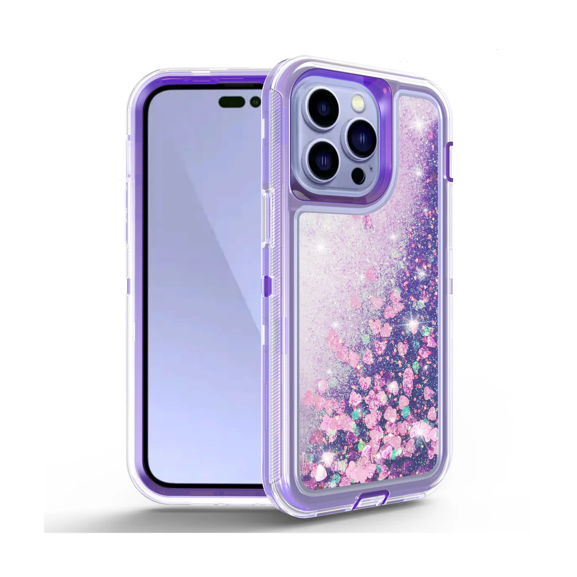 3 in 1 Full Body Protection Trend Quicksand Glitter Armor Phone Case for iPhone 15 promax 14 pro 13 mini 12 11